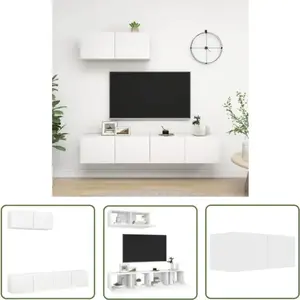 Meubles TV 3 pcs Blanc Aggloméré - The Living Store pas cher
