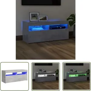 The Living Store Armoire TV avec lampes LED gris béton 90x35x40 cm pas cher
