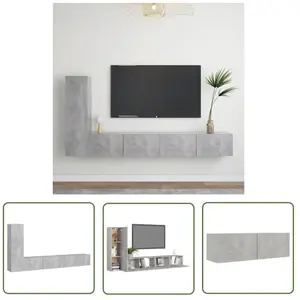 The Living Store Ensemble de 3 meubles TV en bois gris béton pas cher