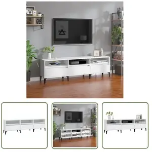 The Living Store - Meuble tv blanc 150x30x44,5 cm bois d'ingénierie Blanc pas cher