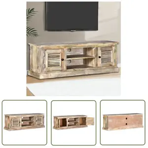 The Living Store Meuble tv Bois de manguier massif - Meuble Tv - Meuble Televison - Armoire Tv - Rangement Media - Design Rustique pas cher