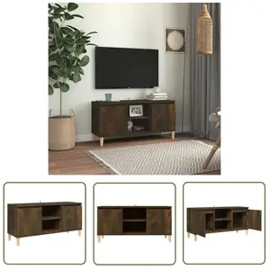 The Living Store - Meuble tv avec pieds en bois solide Chêne fumé 103,5x35x50 cm Brun pas cher
