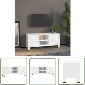 The Living Store - Meuble tv industriel Blanc 105x35x42 cm Métal - Meubles Tv - Meuble Tv Industriel - Meuble Tv Blanc - Meuble Metal - Rangement Tv pas cher