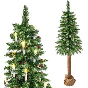 Viking Choice Sapin de Noël artificiel avec tronc en bois - 220 cm + neige &; déco pas cher