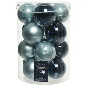 Kaemingk - Boules de Noël en verre à suspendre 8 cm Bleu Lot de 16