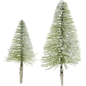 Arbre décoratif 8x8-14cm petit arbre en plastique avec clip enneigé 4e... pas cher