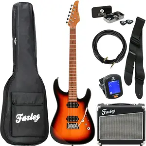 Fazley Sunset Series Sand Shark Sunburst pack débutant guitare électri...