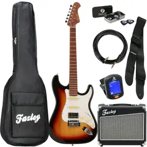 Fazley Sunset Series Dawn HSS 3-Color Sunburst pack débutant guitare é...