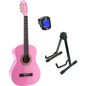 LaPaz 002 PI guitare classique format 3/4 rose + stand + accordeur
