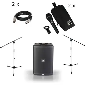 JBL EON ONE Compact + 2 micros Electro-Voice ND76, pieds et câbles pas cher
