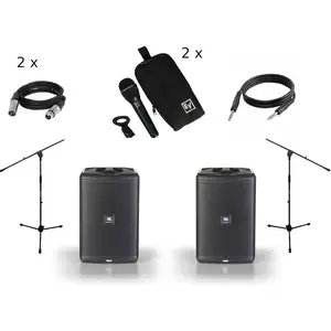 JBL EON ONE Compact (2 x), micros Electro-Voice (2 x), pieds et câbles pas cher
