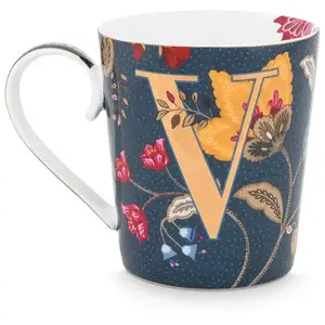 Mug Alphabet Floral Fantasy Bleu - V - 350ml Pip Studio pas cher