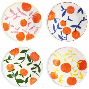 4 assiettes à motifs orange 22 cm Orange Twig - &Klevering
