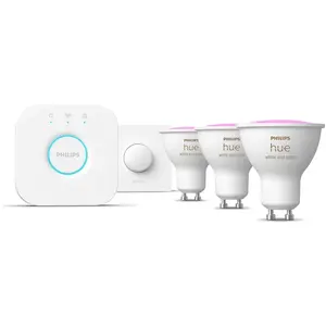 Philips Hue White & Color Ambiance Kit De Démarrage : 3 spots Connectés GU10 + Bouton Connecté