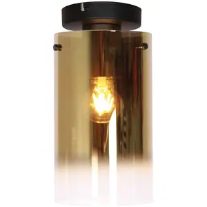 Freelight Plafonnier Ventotto, noir/or, Ø 15 cm, verre pas cher