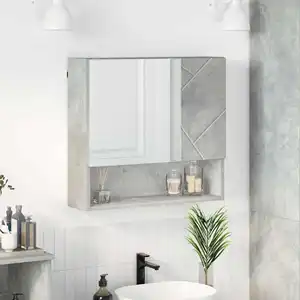 vidaXL Armoire Miroir Gris béton 59 x 17 x 55 cm Bois d'ingénierie pas cher