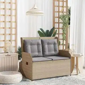 vidaXL Banc de jardin avec coussin Beige Poly rotin pas cher