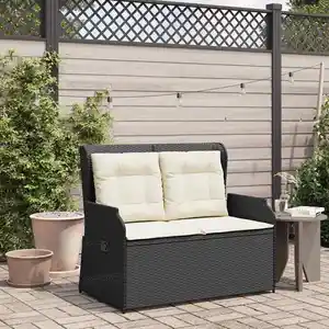 vidaXL Banc de jardin avec coussin Noir Poly rotin pas cher
