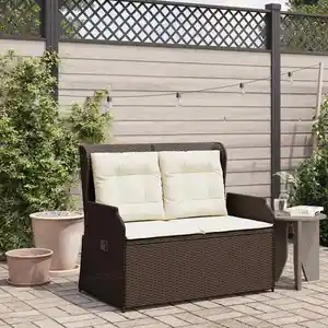 vidaXL Banc de jardin avec coussin Marron Poly rotin pas cher