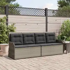 vidaXL Banc de jardin avec coussins Gris Poly Rattan pas cher