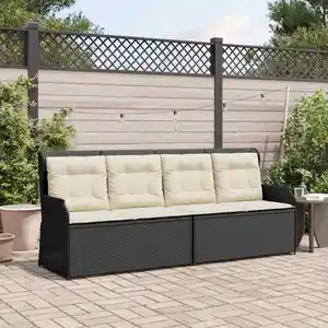 vidaXL Banc de jardin avec coussins noir Poly rotin pas cher