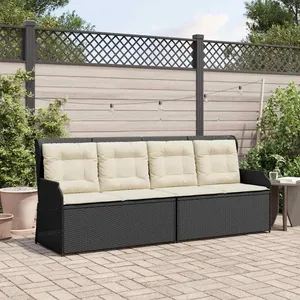 vidaXL Banc de jardin avec coussin Noir Poly rotin pas cher