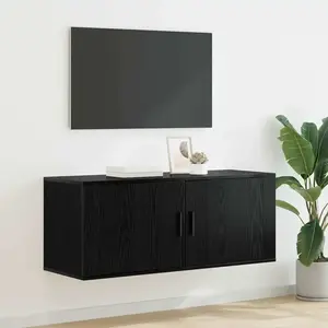 vidaXL Étagère TV murale noire aspect chêne 100 x 34,5 x 40 cm pas cher