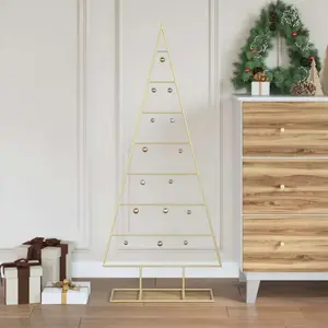 vidaXL Arbre de Noël en métal Doré 125 cm Acier Peint par Poudre, Arbre de Noël en métal, Accent Moderne pour Salon, déco intérieure dorée, pièce maîtresse saisonnière