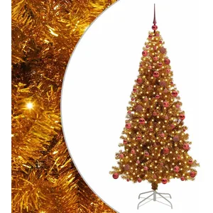 vidaXL Vidaxl Sapin De Noël Avec 300 Led Avec Support Doré 180 Cm Pet pas cher