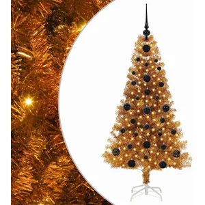 vidaXL Vidaxl Sapin De Noël Avec 150 Led Avec Support Doré 120 Cm Pet pas cher