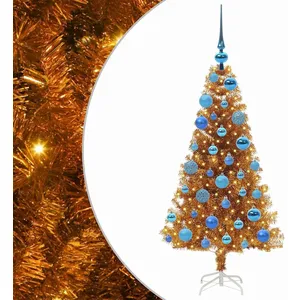 vidaXL Vidaxl Sapin De Noël Avec 150 Led Avec Support Doré 120 Cm Pet pas cher