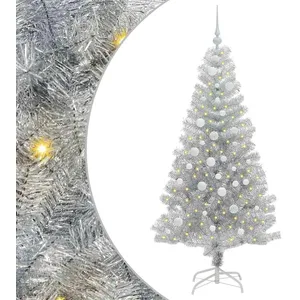 vidaXL Vidaxl Sapin De Noël Avec 150 Led Avec Support Argent 150 Cm Pe... pas cher