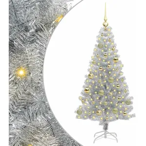vidaXL Vidaxl Sapin De Noël Avec 150 Led Avec Support Argent 150 Cm Pe... pas cher