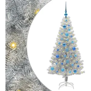vidaXL Vidaxl Sapin De Noël Avec 150 Led Avec Support Argent 150 Cm Pe... pas cher