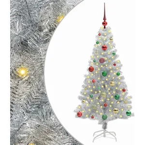 vidaXL Vidaxl Sapin De Noël Avec 150 Led Avec Support Argent 150 Cm Pe... pas cher