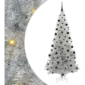 vidaXL Vidaxl Sapin De Noël Avec 300 Led Avec Support Argent 210 Cm Pe... pas cher