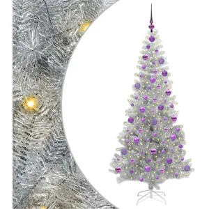 vidaXL Vidaxl Sapin De Noël Avec 300 Led Avec Support Argent 180 Cm Pe... pas cher