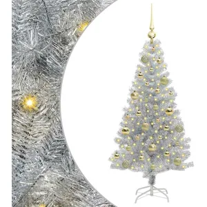vidaXL Vidaxl Sapin De Noël Avec 150 Led Avec Support Argent 120 Cm Pe... pas cher