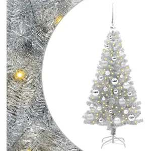 vidaXL Vidaxl Sapin De Noël Avec 150 Led Avec Support Argent 120 Cm Pe... pas cher