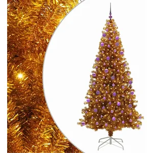 vidaXL Vidaxl Sapin De Noël Avec 300 Led Avec Support Doré 210 Cm Pet pas cher