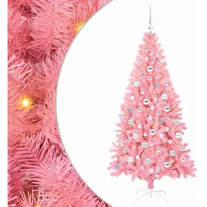 vidaXL Vidaxl Sapin De Noël Avec 300 Led Avec Support Rose 180 Cm Pvc pas cher