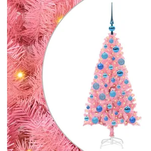 vidaXL Vidaxl Sapin De Noël Avec 150 Led Avec Support Rose 120 Cm Pvc pas cher