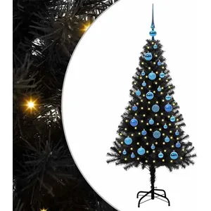 vidaXL Vidaxl Sapin De Noël Avec 150 Led Avec Support Noir 150 Cm Pvc pas cher