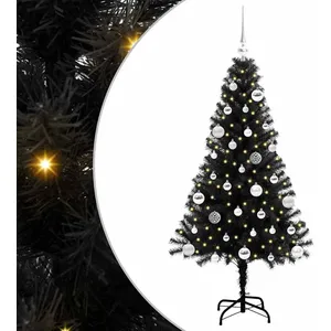 vidaXL Vidaxl Sapin De Noël Avec 150 Led Avec Support Noir 150 Cm Pvc pas cher