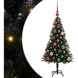 vidaXL Vidaxl Sapin De Noël Avec 150 Led Avec Support Noir 120 Cm Pvc pas cher