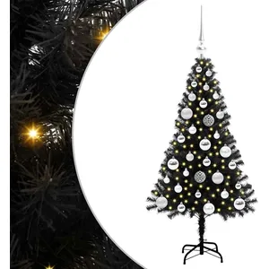 vidaXL Vidaxl Sapin De Noël Avec 150 Led Avec Support Noir 120 Cm Pvc pas cher