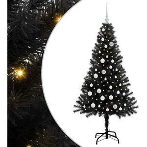 vidaXL Vidaxl Sapin De Noël Avec 150 Led Avec Support Noir 150 Cm Pvc pas cher