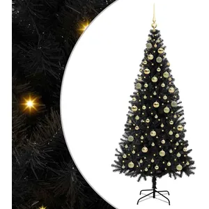 vidaXL Vidaxl Sapin De Noël Avec 300 Led Avec Support Noir 180 Cm Pvc pas cher