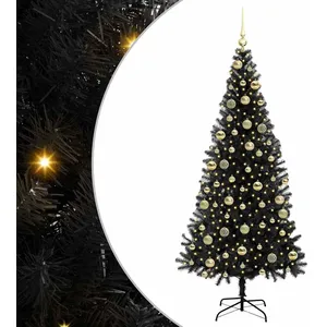 vidaXL Vidaxl Sapin De Noël Avec 300 Led Avec Support Noir 210 Cm Pvc pas cher