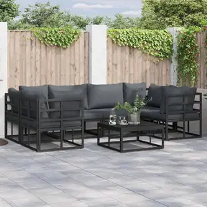 vidaXL Ensemble de canapé de jardin 7 pcs Noir Aluminium pas cher